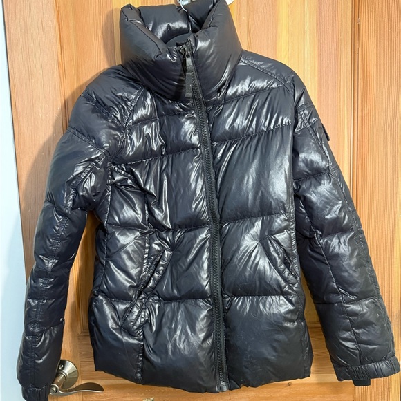 Aqua Jackets & Blazers - Aqua Shiny Black Puffer Jacket